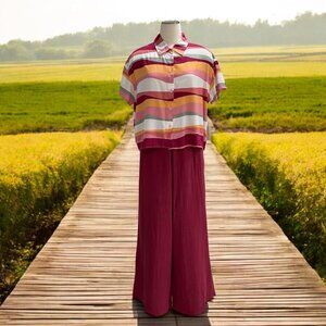 GyalBashy Striped Shirt And Wide Leg Pants Set Cottagecore Boho‎ Summer Travel